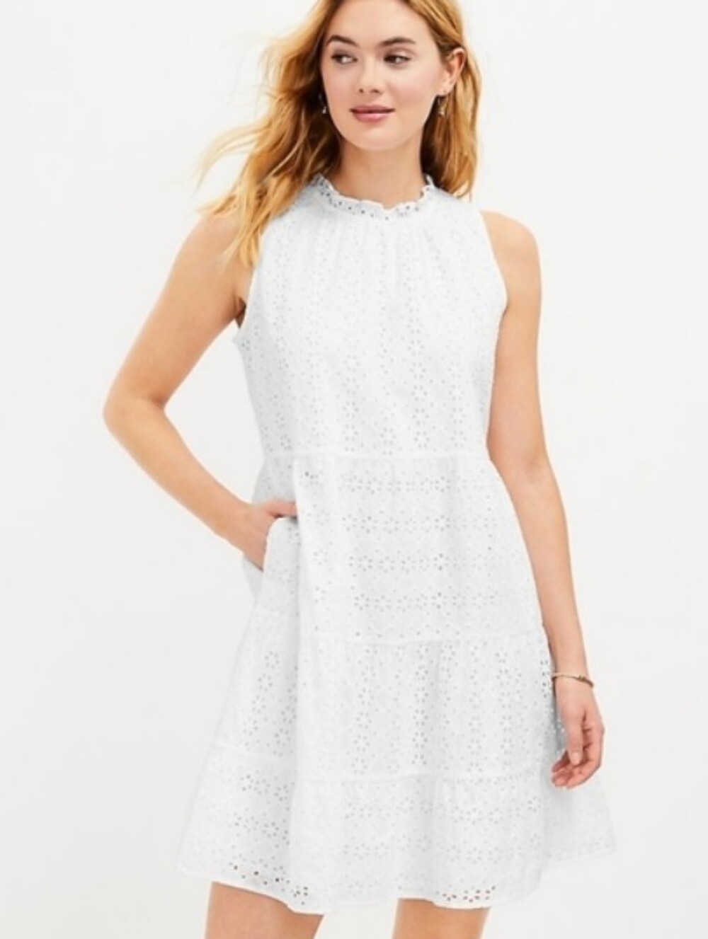 NWT LOFT White Eyelet Sleeveless A-Line Mini Dress
